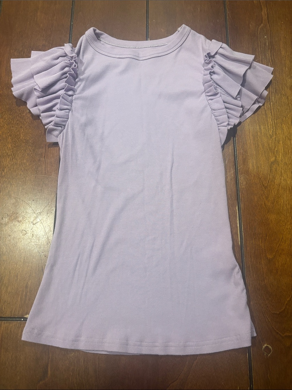 Ruffle Sleeve slinky ribbed Lavender Short Sleeve Tee